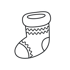 Cute cartoon Christmas stocking. Coloring page. Isolated white background. Vector illustration