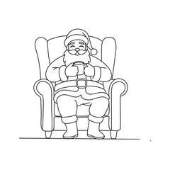 Minimalist Santa Claus Sitting with Mug Pose Line drawing. Line art. Illustration