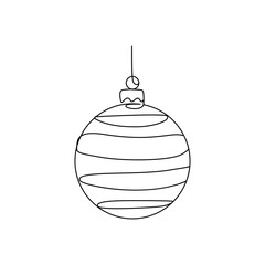 Striped Christmas Bauble Line drawing. Line art. Illustration