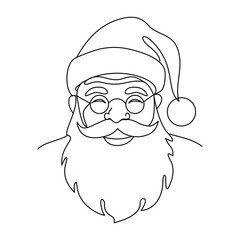 Minimalist Santa Claus Face Portrait Line drawing. Line art. Illustration