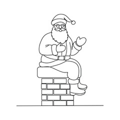 Abstract Santa Claus Climbing Chimney Line drawing. Line art. Illustration