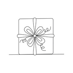 Minimalist Christmas Gift Box with Ribbon Line drawing. Line art. Illustration