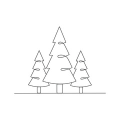 Fototapeta premium Minimalist Set of Pine Trees with Gifts Line art. line drawing. Illustration