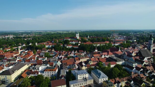 Aerial view around the city Freising in Germany., Bavaria on a sunny afternoon in spring.