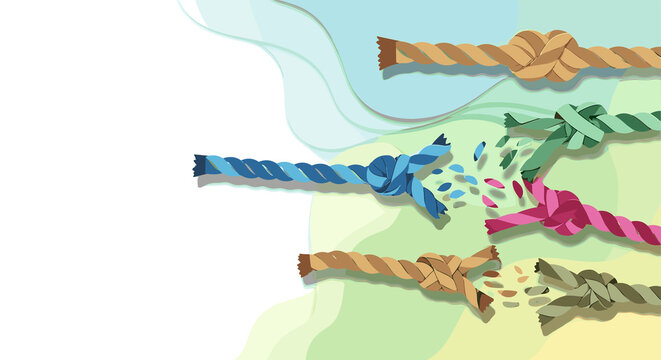 Colorful ropes untie symbolizing freedom and liberation against a soft abstract background for the International Day for the Abolition of Slavery