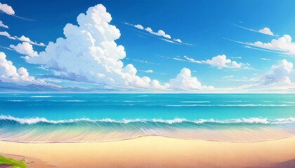 Obraz premium Summer Beach Japanese Anime Style Banner Poster Wallpaper