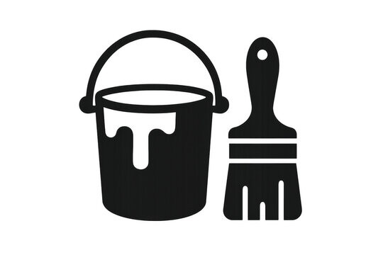 Paint bucket and brush icon representing home renovation, redecorating, and diy projects, flat design on transparent background