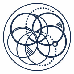 atom symbol on white  Dynamic Orbital Dynamics Vector Icon of Intersecting Geometric Circles and Paths