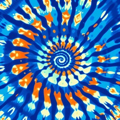 Abstract colorful blue white art design batik spiral swirl shibori technology tie dye pattern template fabric textile texture background