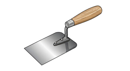 Isometric illustration of a trowel with a wooden handle isolated on transparent