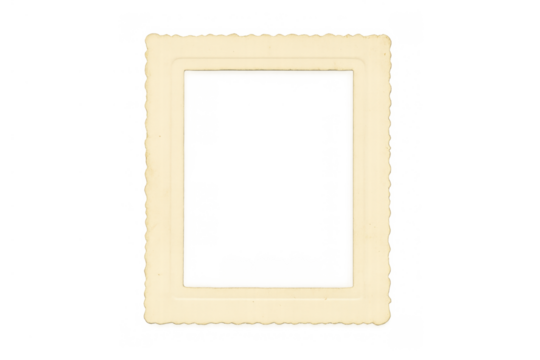 Vintage empty picture frame with scallop edge border on transparent background, symbolizing history, nostalgia, and memory