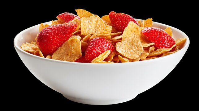 Bowl of cornflakes with strawberries