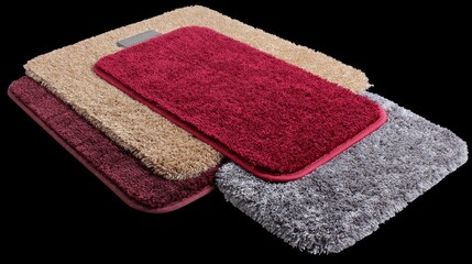 Cozy Bath Rugs: A stack of plush, rectangular bath rugs in various colors, showcasing soft textures and inviting designs.