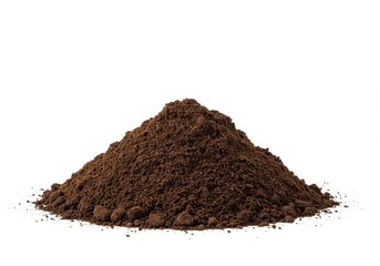 Isolated mound of rich brown soil and earth ready for gardening or construction projects, cleanly displayed on a pure white studio background ,agriculture ,farming ,raw material