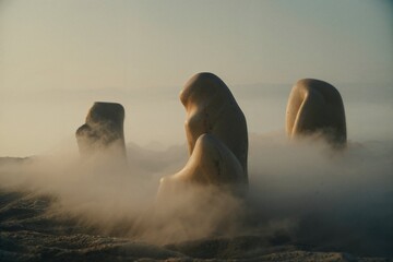 Stone formations in the fog