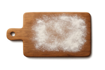 Naklejka premium Wooden cutting board with flour texture, preparing dough for baking, cooking, transparent background