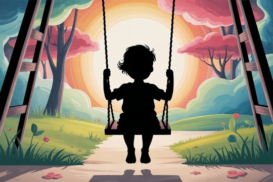 Child on a swing silhouette
