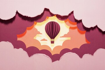 Hot air balloon in pink sky