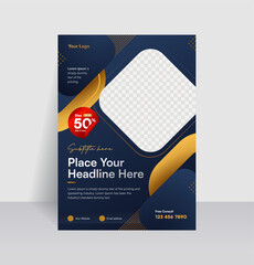 Modern Abstract Business Flyer Template with Dark Blue and Gold Accents