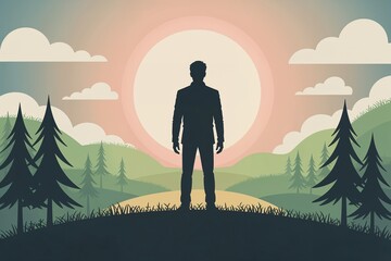 Man standing on hill at sunset