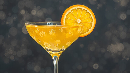 Minimalist cocktail glass line art featuring citrus garnish exudes elegance and celebration