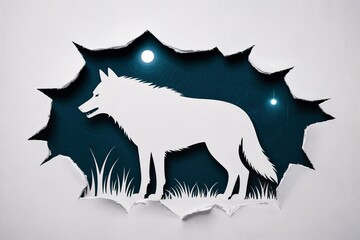 Wolf silhouette on torn paper