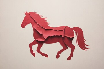 Red paper horse on white
