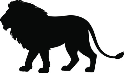 Black lion silhouette vector illustration symbolizing wildlife strength, African jungle king, majestic predator, safari animal, and powerful wild nature concept design.