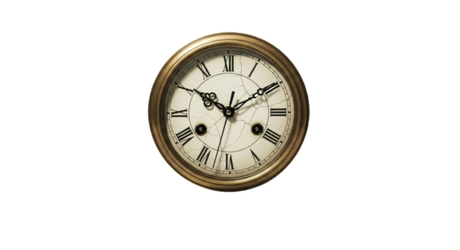 Antique Round wall Clock isolated on white transparent background, PNG 