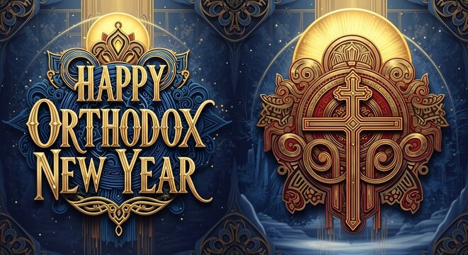 Happy Orthodox New Year Greeting Card Eastern Christian Holiday Religious Celebration Design