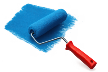 Paint roller applying blue paint, symbolizing home improvement, renovation, diy projects, and decorating walls