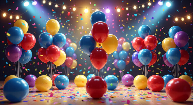 Celebrate joyous occasions with colorful balloons and confetti for festive vibes