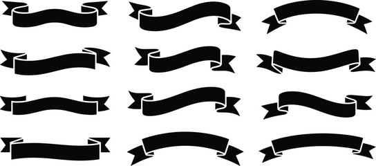 Obraz premium Black Ribbon Banner Silhouette Set for Graphic Design, Vintage Labels, Decorative Elements, Poster Accents, Website Headers, Vector Icons