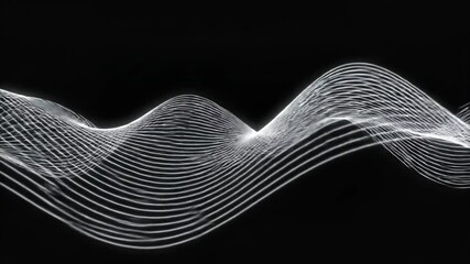 Dynamic digital wave lines in sleek white on a black backdrop create a modern and futuristic visual experience suitable for tech projects and digital media content.