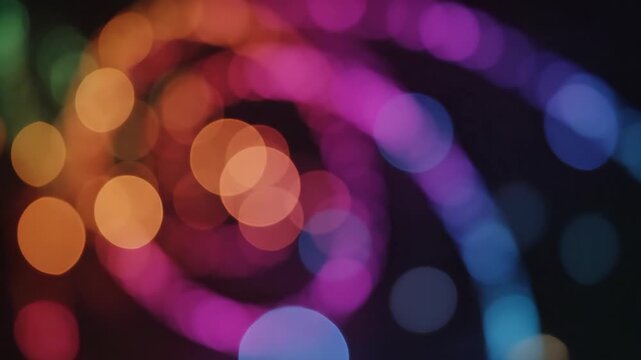A vibrant collection of colorful bokeh lights with neon glowing effects, creating dynamic abstract visuals suitable for festive, entertainment, and promotional projects.
