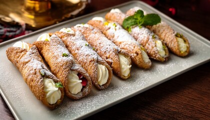 Tempting Selction Of Authentic Italian Pastry Cannoli Dessert Treat For A Delicious Meal