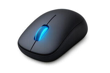 Computer mouse navigating digital space, modern wireless technology providing effortless control and connectivity, blue light illuminating scroll wheel