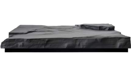 Textured layered rock formation with deep crevices and grooves on transparent background