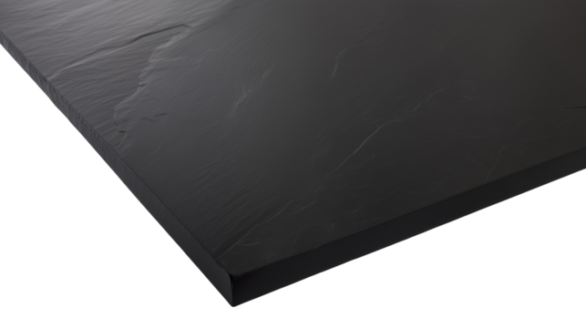 Close-up of sleek dark-toned surface with natural veins and fine cracks on transparent background