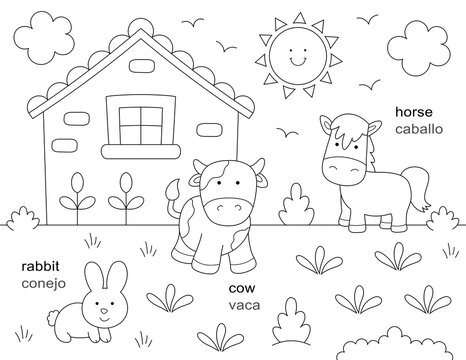 english spanish coloring pages with farm animals. you can print it on standard 8.5x11 inch paper. Exclusive on Adobe Stock