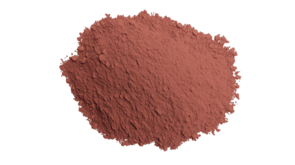 Close-up of fine reddish-brown powder with granular texture on transparent background