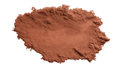 Close-up of fine reddish-brown powder with granular texture on transparent background