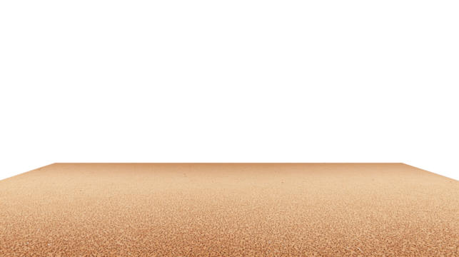 Expansive stretch of light brown sand beach with transparent background
