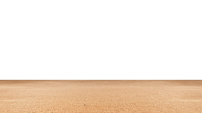 Expansive light brown sand beach with delicate ripples and cloudless sky on transparent background