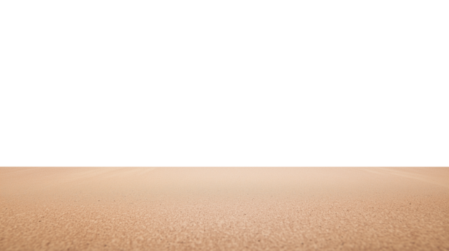 Untouched sandy beach with finely textured light brown sand and transparent background