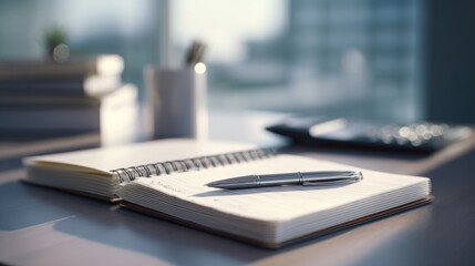 Notepad and Pen on Desk: A Concept of Planning and Taking Notes at Work
