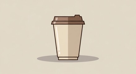 Minimalist Takeaway Coffee Cup Clip Art with Lid in Neutral Colors