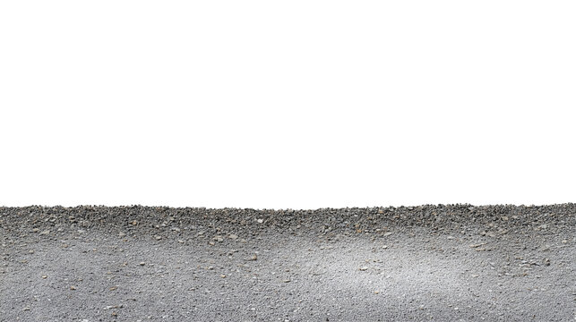 Close-up of rugged gravel terrain with small stones and pebbles on transparent background