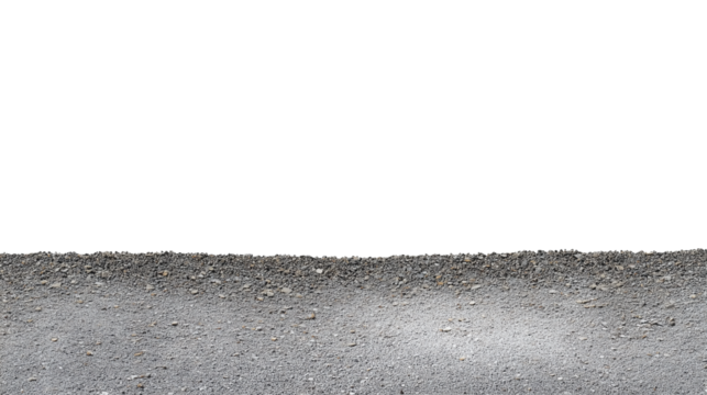 Close-up of rugged gravel terrain with small stones and pebbles on transparent background