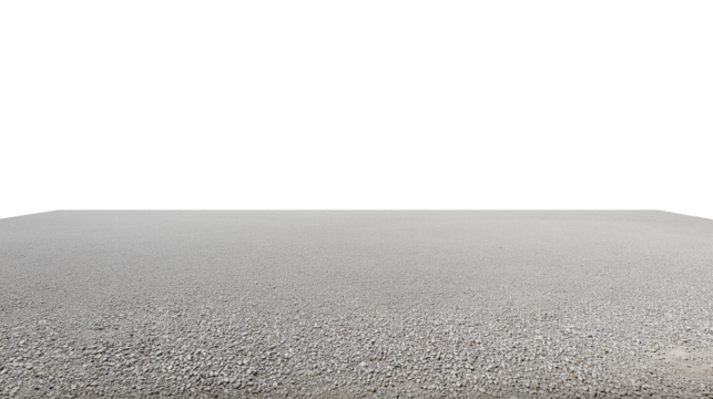 Minimalist landscape of expansive flat terrain with gravel and pebbles on transparent background